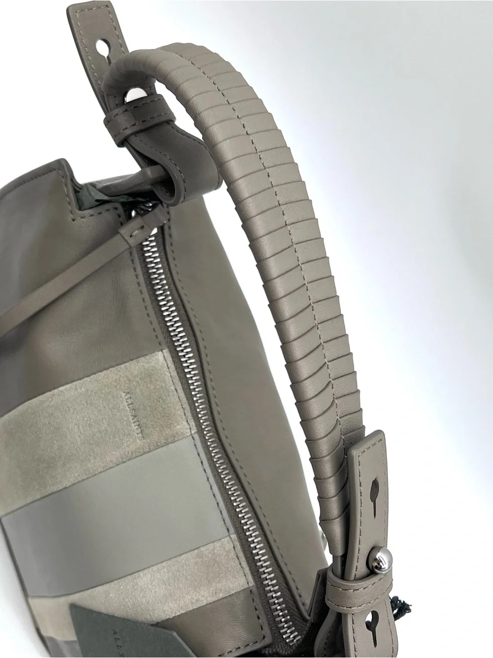 AllSaints Casey Lea Hobo Taupe Grey Leather Bag NWT MSRP $328 w/ Dust Bag